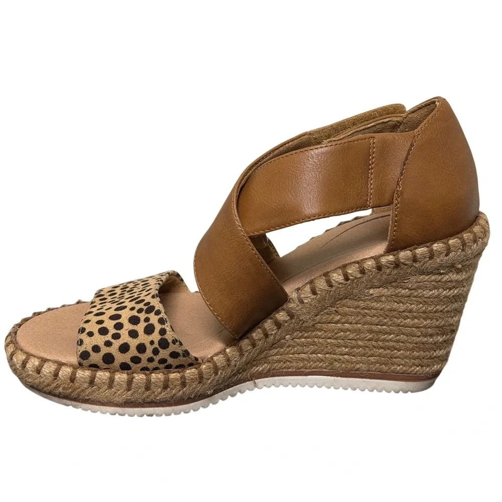 Dr. Scholl's Wedge Sandals Womens 6 Sunray Brown Leopard Espadrille EUC